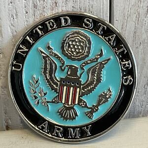United States Army Belt Buckle Round Patriotic Military Eagle Crest